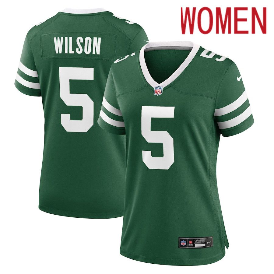 Women New York Jets #5 Garrett Wilson Nike Legacy Green Game NFL Jersey